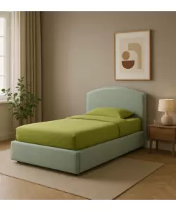 Letto singolo con contenitore "Moon"  rivestito in tessuto celeste 90x190 cm
