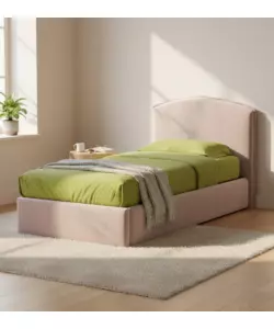Letto singolo con contenitore  "Moon" rivestito in tessuto rosa 90x190 cm