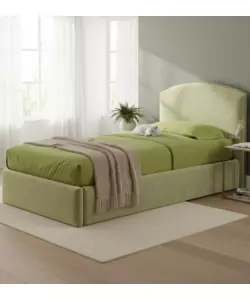 Letto singolo contenitore "Moon" rivestito in tessuto verde 90x190 cm