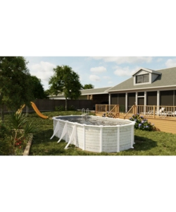 PISCINA FUORI TERRA OVALE GRE "GROENLANDIA" IN ACCIAIO EFFETTO LEGNO NORDICO 730X375X132 - COD. KITPROV738N