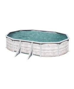 PISCINA FUORI TERRA OVALE GRE "FINLANDIA" IN ACCIAIO EFFETTO LEGNO NORDICO 610X375X120 - COD. KIT610N