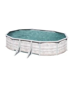 PISCINA FUORI TERRA OVALE GRE "FINLANDIA" IN ACCIAIO EFFETTO LEGNO NORDICO 500X300X120 - COD. KIT500N