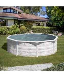 PISCINA FUORI TERRA ROTONDA GRE "FINLANDIA" IN ACCIAIO EFFETTO LEGNO NORDICO 460X460X120 - COD. KIT460N