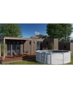 PISCINA FUORI TERRA ROTONDA GRE "FINLANDIA" IN ACCIAIO EFFETTO LEGNO NORDICO 350X350X120 - COD. KIT350N