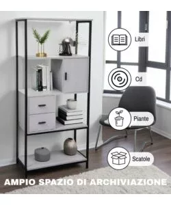 LIBRERIA CON CASSETTI BELLAHOME "INDUSTRIAL" GRIGIO 80X30X160 CM
