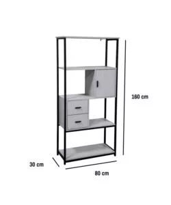 LIBRERIA CON CASSETTI BELLAHOME "INDUSTRIAL" GRIGIO 80X30X160 CM