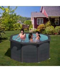 PISCINA FUORI TERRA ROTONDA GRE "KEA" IN ACCIAIO COLORE GRAFITE 240X240X120 - COD. KIT240GF