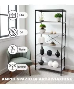 LIBRERIA 5 RIPIANI BELLAHOME "INDUSTRIAL" GRIGIO 80X30X180 CM