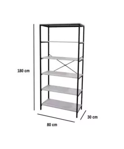 LIBRERIA 5 RIPIANI BELLAHOME "INDUSTRIAL" GRIGIO 80X30X180 CM