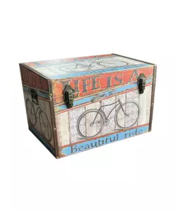 BAULE IN LEGNO VINTAGE BELLAHOME RIVESTITO IN ECOPELLE FANTASIA ROUTE 66 MEDIO 60X34,5X38,5 CM