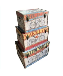 BAULE IN LEGNO VINTAGE BELLAHOME RIVESTITO IN ECOPELLE FANTASIA ROUTE 66 PICCOLO 51X29,5X32,5 CM