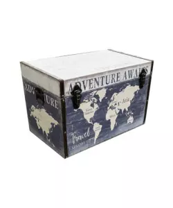 BAULE IN LEGNO VINTAGE BELLAHOME RIVESTITO IN ECOPELLE FANTASIA ADVENTURE GRANDE 69X40X44 CM