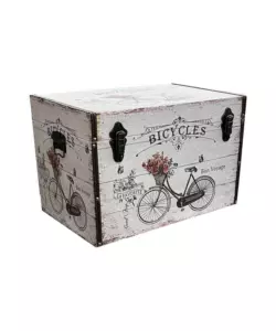 BAULE IN LEGNO VINTAGE BELLAHOME RIVESTITO IN ECOPELLE FANTASIA BICYCLES PICCOLO 51X29,5X32,5 CM