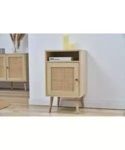 MOBILETTO MULTIFUNZIONALE BELLAHOME CON PORTA BATTENTE IN RATTAN, 40X39X71 CM
