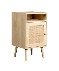 MOBILETTO MULTIFUNZIONALE BELLAHOME CON PORTA BATTENTE IN RATTAN, 40X39X71 CM