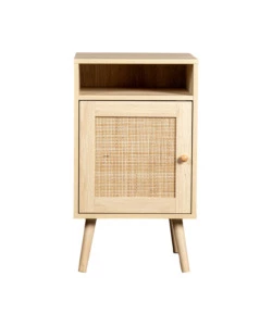 MOBILETTO MULTIFUNZIONALE BELLAHOME CON PORTA BATTENTE IN RATTAN, 40X39X71 CM