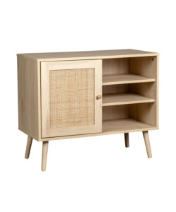 MADIA MULTIFUNZIONALE BELLA HOME CON PORTA BATTENTE IN RATTAN E 2 RIPIANI 80X39X67 CM