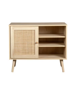 MADIA MULTIFUNZIONALE BELLA HOME CON PORTA BATTENTE IN RATTAN E 2 RIPIANI 80X39X67 CM