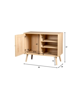 MADIA MULTIFUNZIONALE BELLA HOME CON PORTA BATTENTE IN RATTAN E 2 RIPIANI 80X39X67 CM