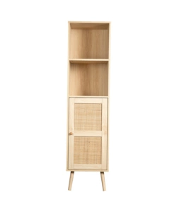 LIBRERIA MULTIFUNZIONE BELLA HOME CON PORTA BATTENTE IN RATTAN E 4 RIPIANI 40X40X158,5 CM