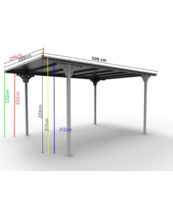 CARPORT AUTO IN ALLUMINIO E POLICARBONATO HABRITA "CAR 3050 ALTP T" 5,00X2,88X2,32 MT