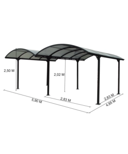 CARPORT AUTO IN ALLUMINIO E POLICARBONATO HABRITA "CAR 6048 ALRP T" 2 POSTI 4,85X5,90X2,50 MT