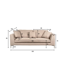 DIVANO 3 POSTI BELLAHOME "CAMILLA" BEIGE 222X104X56,5 CM