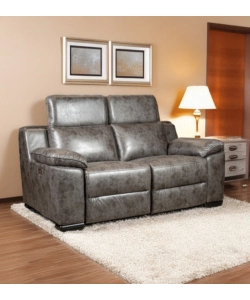 DIVANO 2 POSTI BELLAHOME "GIULIA" CON SISTEMA RELAX, IN ECOPELLE EFFETTO INVECCHIATO GRIGIO 170X106X85 CM