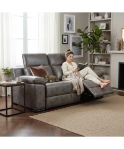 DIVANO 2 POSTI BELLAHOME "GIULIA" CON SISTEMA RELAX, IN ECOPELLE EFFETTO INVECCHIATO GRIGIO 170X106X85 CM