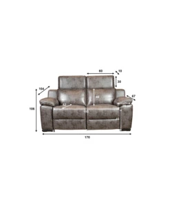 DIVANO 2 POSTI BELLAHOME "GIULIA" CON SISTEMA RELAX, IN ECOPELLE EFFETTO INVECCHIATO GRIGIO 170X106X85 CM