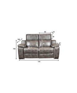 DIVANO 2 POSTI BELLAHOME "GIULIA" CON SISTEMA RELAX, IN ECOPELLE EFFETTO INVECCHIATO GRIGIO 170X106X85 CM