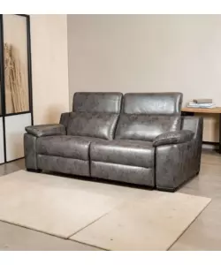 DIVANO 3 POSTI BELLAHOME "GIULIA" CON SISTEMA RELAX, IN ECOPELLE EFFETTO INVECCHIATO GRIGIO 210X106X85 CM