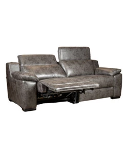 DIVANO 3 POSTI BELLAHOME "GIULIA" CON SISTEMA RELAX, IN ECOPELLE EFFETTO INVECCHIATO GRIGIO 210X106X85 CM