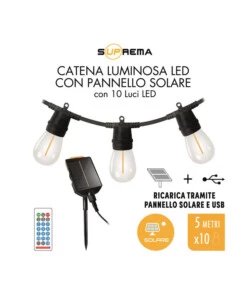 CATENA LUMINOSA SOLARE CON 10 LUCI, 5 M