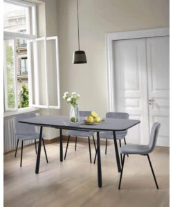 SET PRANZO BELLAHOME "CABRERA" TAVOLO ESTENSIBILE NERO EFFETTO MARMO E 4 SEDIE VELLUTO GRIGIO