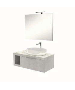 MOBILE BAGNO DECOR BAGNO "TIZIANO" COLORE GRIGIO CALDO CON TOP IN MARMO CARRARA, 110 CM