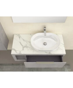 MOBILE BAGNO DECOR BAGNO "TIZIANO" COLORE GRIGIO CALDO CON TOP IN MARMO CARRARA, 110 CM