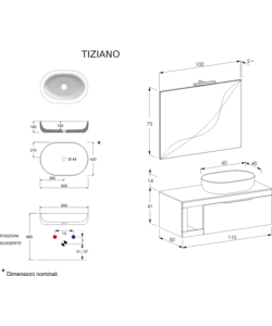 MOBILE BAGNO DECOR BAGNO "TIZIANO" COLORE GRIGIO CALDO CON TOP IN MARMO CARRARA, 110 CM