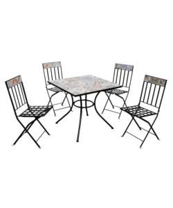 SET DA GIARDINO QUADRATO ESSENZA "SICILY" IN ACCIAIO EFFETTO MAIOLICA 4 SEDIE 1 TAVOLO