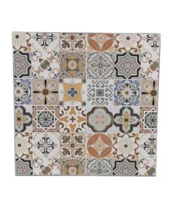 SET DA GIARDINO QUADRATO ESSENZA "SICILY" IN ACCIAIO EFFETTO MAIOLICA 4 SEDIE 1 TAVOLO