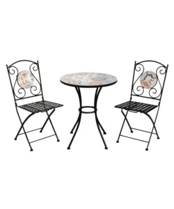 SET DA GIARDINO ROTONDO ESSENZA "SICILY" IN ACCIAIO EFFETTO MAIOLICA 2 SEDIE 1 TAVOLO
