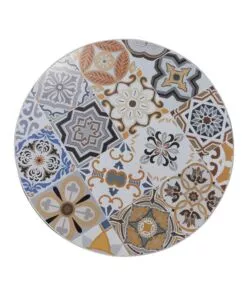 SET DA GIARDINO ROTONDO ESSENZA "SICILY" IN ACCIAIO EFFETTO MAIOLICA 2 SEDIE 1 TAVOLO