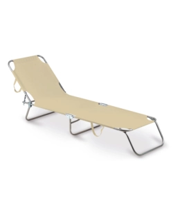 LETTINO PRENDISOLE PIEGHEVOLE E RECLINABILE ESSENZA "MAIORCA" IN ACCIAIO E PVC BEIGE 188X24X55 CM