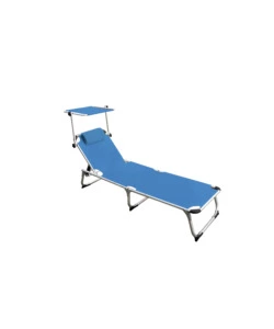 LETTINO PRENDISOLE PIEGHEVOLE, SCHIENALE E PARASOLE REGOLABILI E CUSCINO ESSENZA "MYKONOS" IN ALLUMINIO E TEXTILENE BLU 187X57X30 CM