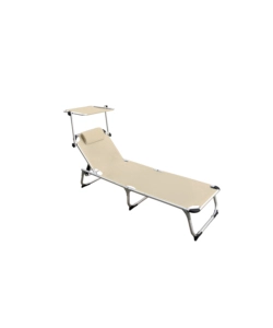 LETTINO PRENDISOLE PIEGHEVOLE, SCHIENALE E PARASOLE REGOLABILI E CUSCINO ESSENZA "MYKONOS" IN ALLUMINIO E TEXTILENE BEIGE 187X57X30 CM