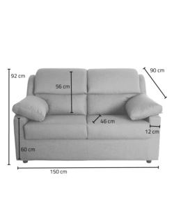 DIVANO 2 POSTI BELLAHOME "FIRENZE" GRIGIO TESSUTO SFODERABILE E ANTIMACCHIA, 150X95X93 CM