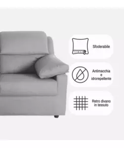 DIVANO 2 POSTI MAXI BELLAHOME "FIRENZE" GRIGIO TESSUTO SFODERABILE E ANTIMACCHIA, 170X95X93 CM