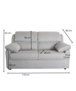 DIVANO 2 POSTI MAXI BELLAHOME "FIRENZE" GRIGIO TESSUTO SFODERABILE E ANTIMACCHIA, 170X95X93 CM