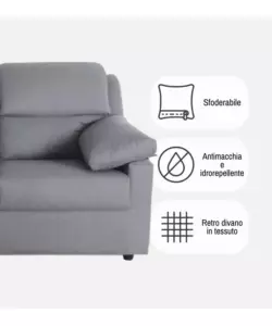 DIVANO 3 POSTI BELLAHOME "FIRENZE" GRIGIO TESSUTO SFODERABILE E ANTIMACCHIA, 190X95X93 CM