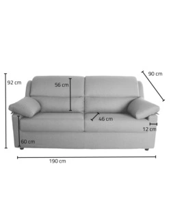 DIVANO 3 POSTI BELLAHOME "FIRENZE" GRIGIO TESSUTO SFODERABILE E ANTIMACCHIA, 190X95X93 CM